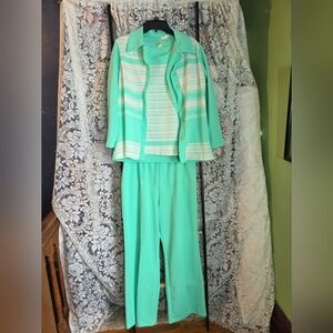 Vibrant 70s Mint Green Women's Pants & Jumpsuit Set With White Stripes